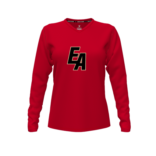 [CUS-DFW-TEES-PER-VNK-LSL-RED-FYXS-LOGO3] Performance T-Shirt (Female Youth XS, Red, V Neck, Logo 3, Long Sleeve)