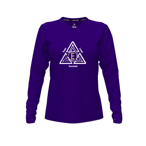 [FTLVPTPP-FYXS-LOGO1] Decker Performance T-Shirt (Female Youth XS, Purple, V Neck, Logo 1, Long Sleeve)
