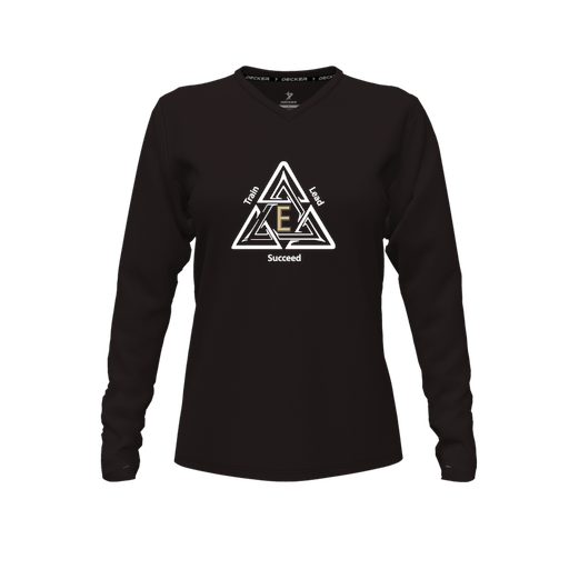 [CUS-DFW-TEES-CMF-VNK-LSL-BLK-FYXS-LOGO1] Decker Comfort T-Shirt (Female Youth XS, Black, V Neck, Logo 1, Long Sleeve)