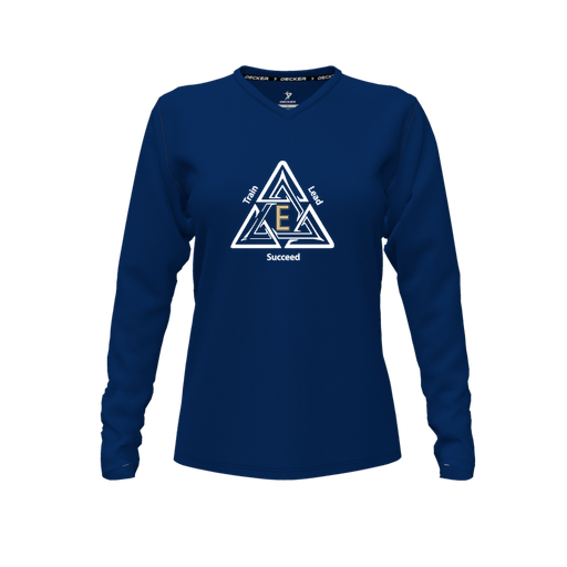 [CUS-DFW-TEES-PER-VNK-LSL-NVY-FYXS-LOGO1] Performance T-Shirt (Female Youth XS, Navy, V Neck, Logo 1, Long Sleeve)