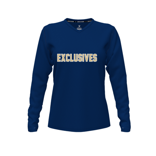 [CUS-DFW-TEES-PER-VNK-LSL-NVY-FYXS-LOGO2] Performance T-Shirt (Female Youth XS, Navy, V Neck, Logo 2, Long Sleeve)