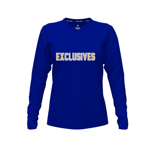 [FTLVPTRY-FYXS-LOGO2] Decker Performance T-Shirt (Female Youth XS, Royal, V Neck, Logo 2, Long Sleeve)