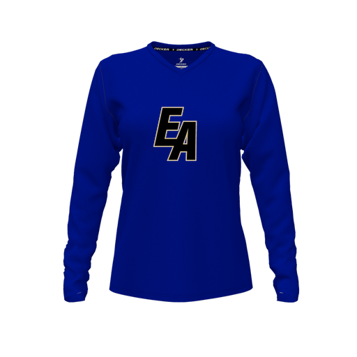 [CUS-DFW-TEES-PER-VNK-LSL-RYL-FYXS-LOGO3] Performance T-Shirt (Female Youth XS, Royal, V Neck, Logo 3, Long Sleeve)