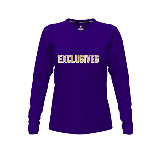 [CUS-DFW-TEES-PER-VNK-LSL-PUR-FYXS-LOGO2] Performance T-Shirt (Female Youth XS, Purple, V Neck, Logo 2, Long Sleeve)